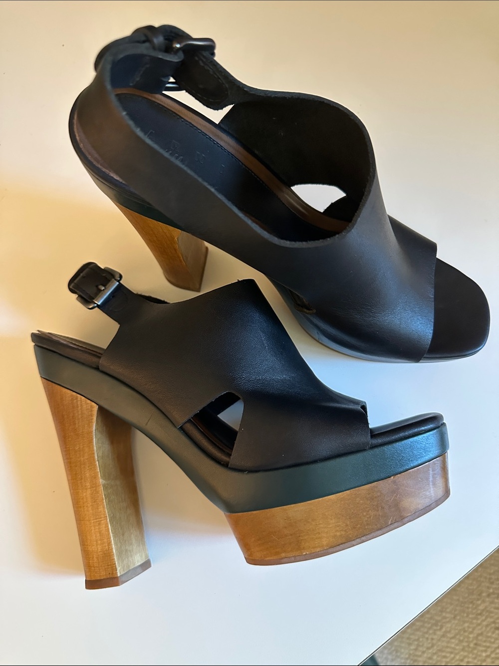 Marni leather cut out platform with wood heels